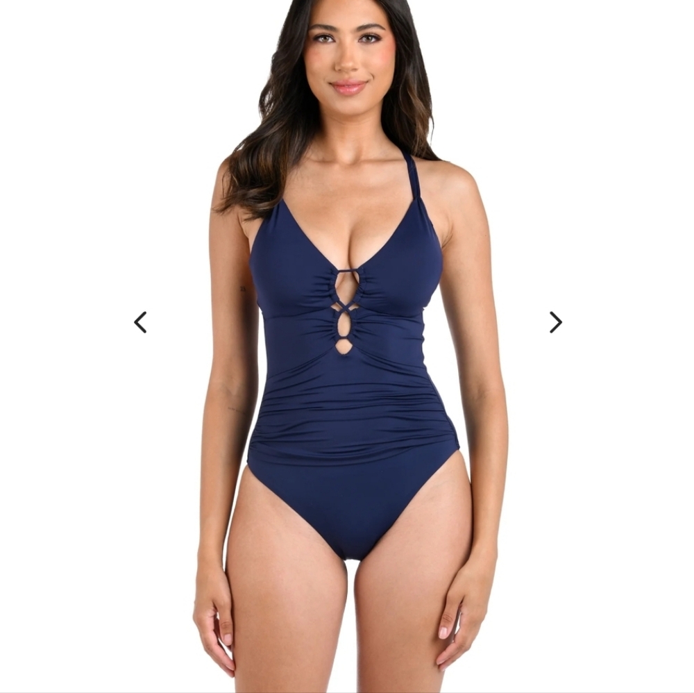 La Blanca Island Goddess Underwire Lace Up One Piece - Indigo